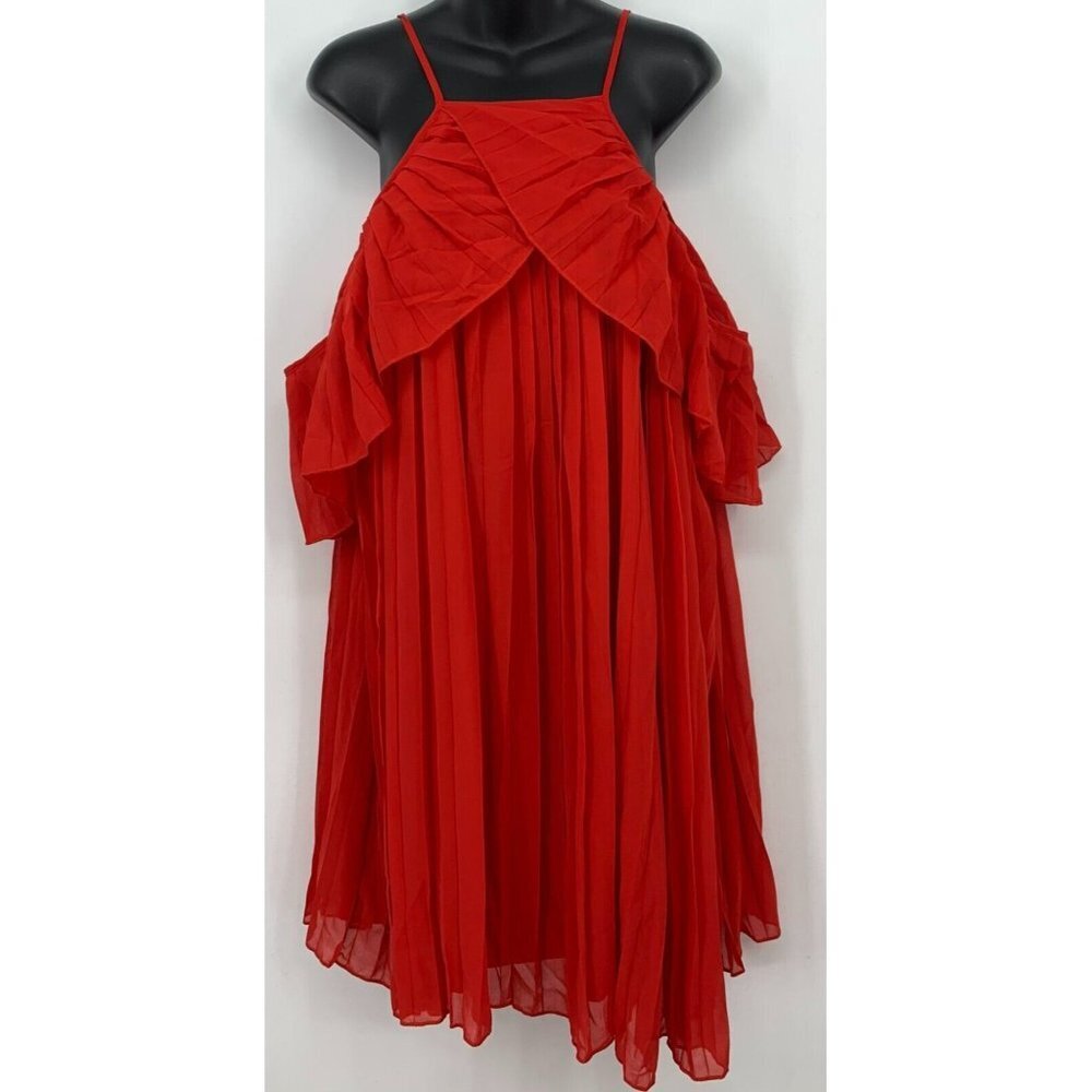 Boohoo Dress Size 20 Red Cold Shoulder Cami Pleated Cape Flouncy Shift Women New